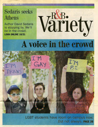 Headline, "A Voice in the Crowd: LGBT Students Have Room on Campus Now. But Not Always." The Red & Black, 2011 October 27