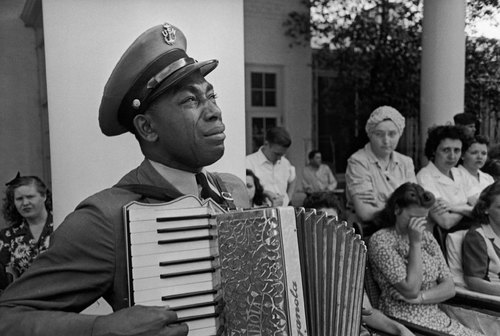Photograph, Graham W. Jackson Playing at Procession of Franklin D. Roosevelt's Body, Ed Clark, April 13, 1945