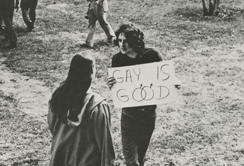 Photograph, "Gay is Good", undated (cropped)