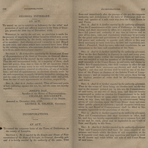 Act to extend the corporate limits of the Town of Dahlonega, General Assembly of the State of Georgia, 1838