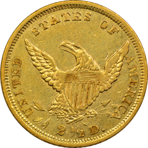 Gold coin, 2.5 dollars, reverse view, Dahlonega, 1839