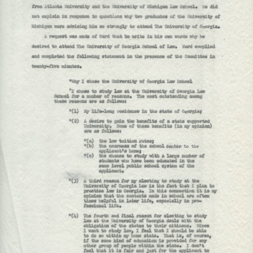 “Report of the University Of Georgia Faculty Committee On The Appeal Of Horace T. Ward” Page 10, 1951 September 8