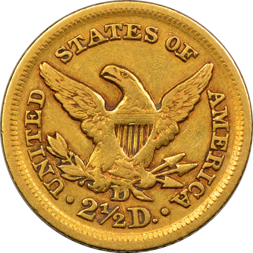 Goin coin, 2.5 dollars, reverse view, Dahlonega, 1859
