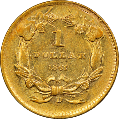 Gold coin, 1 dollar, reverse view, Dahlonega, 1861