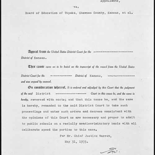 Court Appeal Record, Brown v. Board of Education, 1954 May 17