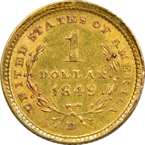 Gold coin, 1 dollar, reverse view, Dahlonega, 1849