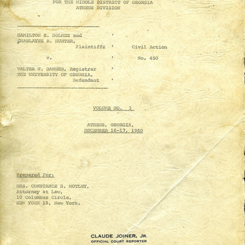 Civil Action No. 450, Holmes and Hunter v. Danner, 1960 December 16-17