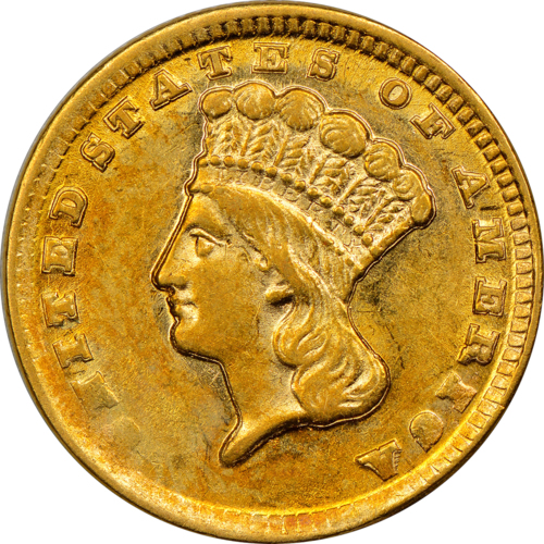 Gold coin, 1 dollar, front view, Dahlonega, 1861