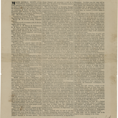 Military Orders, Cherokee Removal, 17 May, 1838