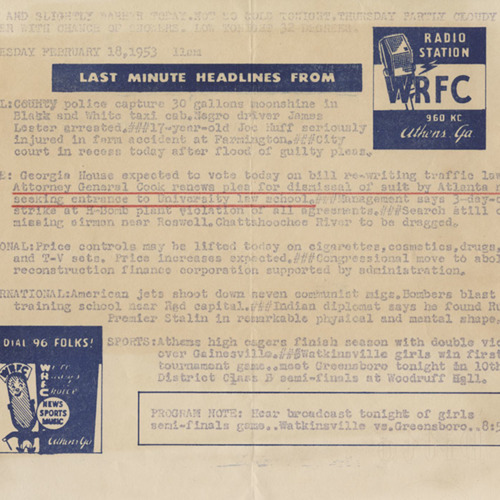 Radio Program Summary, “Last Minute Headlines From WRFC,” 1953 February 18